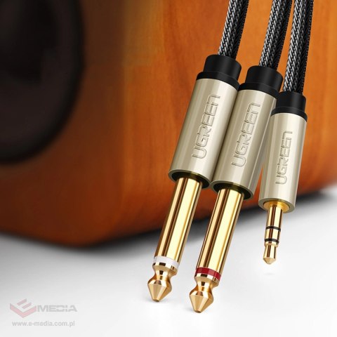 Ugreen kabel przewód audio mini jack 3,5 mm - 2 x jack 6,35mm 1m szary (AV126)