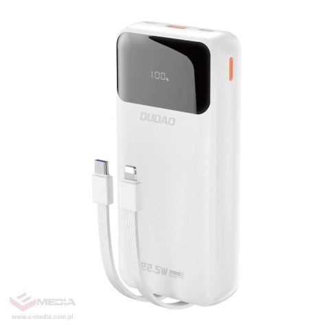 Powerbank Dudao K15Pro 20000mAh 22.5W PD USB-C / USB-A / wbudowane kable Lightning i USB-C - biały