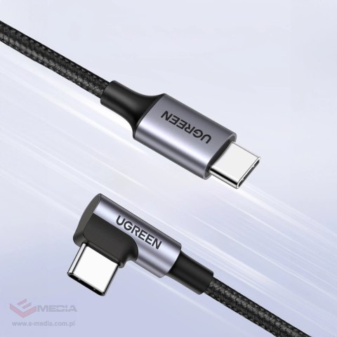 Kabel Ugreen US255 50122 USB-C (prosty) / USB-C (kątowy) PD QC 60W 3A 0.5m - szary