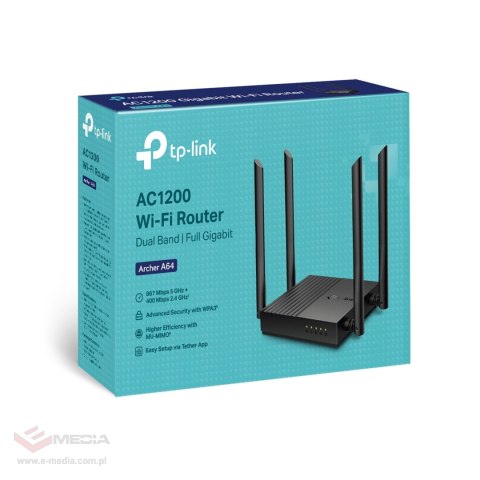 TP-LINK Dwupasmowy router bezprzewodowy AC1200 A64, 400/867Mb/s