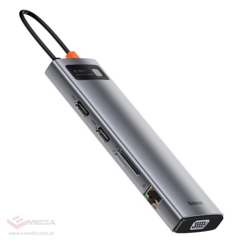 Baseus Metal Gleam 11w1 wielofunkcyjny HUB USB Typ C - 3x USB 3.2 Gen 1 5Gbps / USB Typ C PD 100W / 3,5 mm mini jack AUX / VGA F