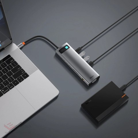 Baseus Metal Gleam 11w1 wielofunkcyjny HUB USB Typ C - 3x USB 3.2 Gen 1 5Gbps / USB Typ C PD 100W / 3,5 mm mini jack AUX / VGA F