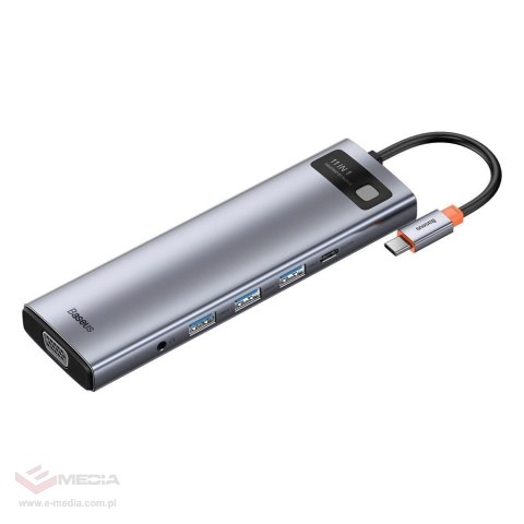 Baseus Metal Gleam 11w1 wielofunkcyjny HUB USB Typ C - 3x USB 3.2 Gen 1 5Gbps / USB Typ C PD 100W / 3,5 mm mini jack AUX / VGA F