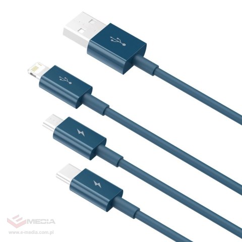 Baseus Superior 3w1 kabel USB - Lightning / USB Typ C / micro USB 3,5 A 1,5 m niebieski (CAMLTYS-03)