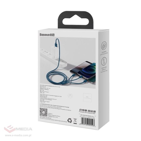 Baseus Superior 3w1 kabel USB - Lightning / USB Typ C / micro USB 3,5 A 1,5 m niebieski (CAMLTYS-03)