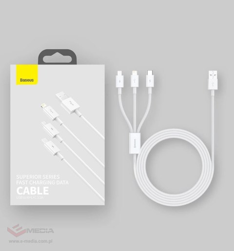 Baseus Superior 3w1 kabel USB - Lightning / USB Typ C / micro USB 3,5 A 1,5 m niebieski (CAMLTYS-03)