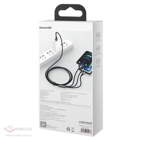 Baseus Tungsten 3w1 kabel USB - USB Typ C / Lightning / micro USB 3,5 A 1,5 m czarny (CAMLTWJ-01)