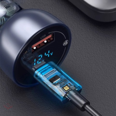 Baseus ładowarka samochodowa USB / USB Typ C 65 W 5 A SCP Quick Charge 4.0+ Power Delivery 3.0 ekran LCD + kabel USB Typ C - USB