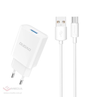 Dudao ładowarka sieciowa EU USB 5V/2.4A QC3.0 Quick Charge 3.0 + kabel przewód USB Typ C biały (A3EU + Type-c white)