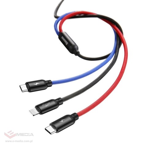 Kabel Baseus Three Primary Colors 3w1 USB-A - micro USB / Lightning / USB-C 3.5A 1,2 m - czarny