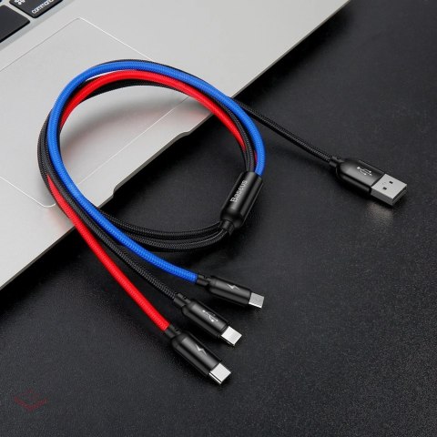 Kabel Baseus Three Primary Colors 3w1 USB-A - micro USB / Lightning / USB-C 3.5A 1,2 m - czarny