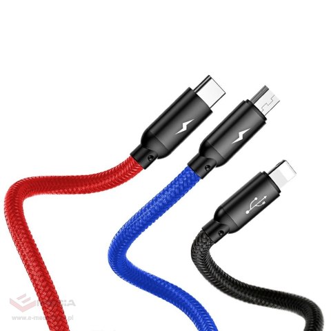 Kabel Baseus Three Primary Colors 3w1 USB-A - micro USB / Lightning / USB-C 3.5A 1,2 m - czarny