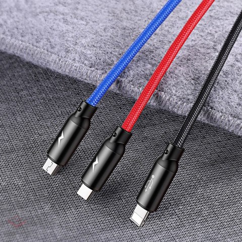 Kabel Baseus Three Primary Colors 3w1 USB-A - micro USB / Lightning / USB-C 3.5A 1,2 m - czarny