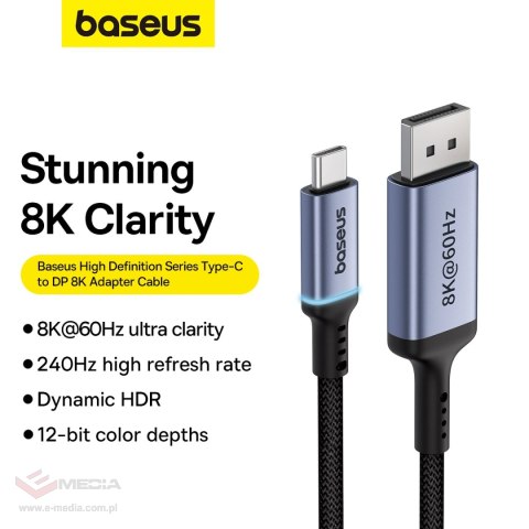 Kabel jednokierunkowy Baseus High Definition Series USB-C do DisplayPort 1.4 8K 60Hz 1.5m - czarny