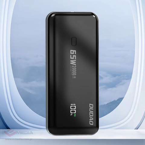 Powerbank Dudao K65 20000mAh 65W 1x USB-C 2x USB-A z wyświetlaczem - czarny