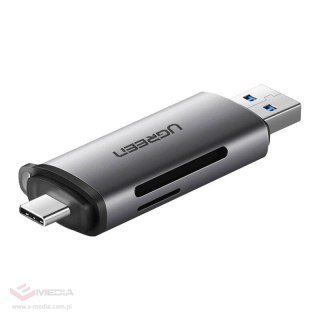 Adapter USB + USB-C UGREEN 	CM185 czytnik kart SD + microSD (szary)