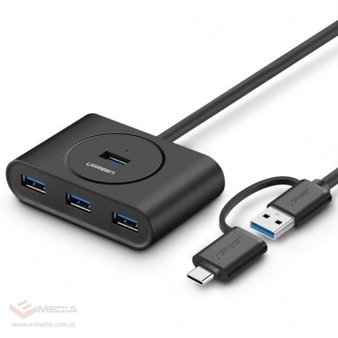 HUB USB 3.0 + USB-C 3.1 UGREEN 4-portowy, OTG 	CR113 (czarny)