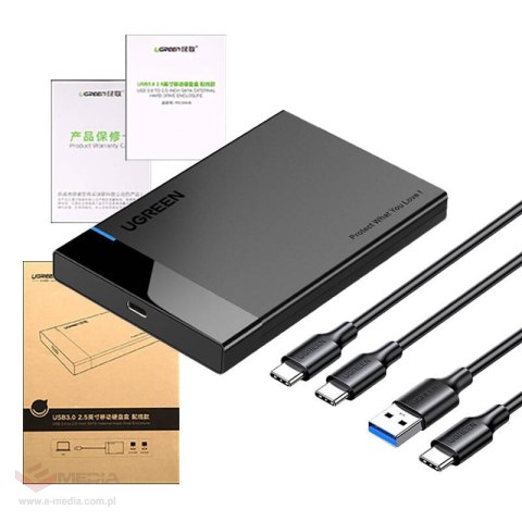 Obudowa zewnętrzna dysku HDD/SSD 2,5" UGREEN US221, SATA, USB 3.0 + USB-C do USB-C 3.1 (czarna)