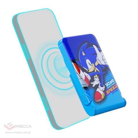 Powerbank magnetyczny OTL 5000 mAh, USB-C 15W, Sonic The Hedgehog ze stojakiem (niebieski)