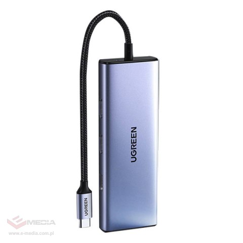 Adapter UGREEN Revodok 9w1 CM490 Hub USB-C, 2x USB-A 3.0, USB-A 2.0, 2x HDMI 4K/60Hz, SD/TF, RJ45 (gwiezda szarość)