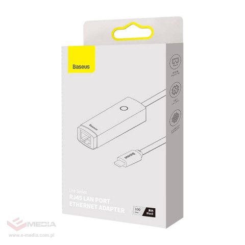 Adapter sieciowy Baseus Lite Series USB-C do RJ45, 100Mbps (czarny)