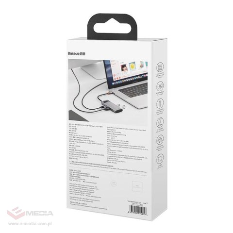 Hub 5w1 Baseus Metal Gleam Series, USB-C do 3x USB 3.0 + HDMI + USB-C PD