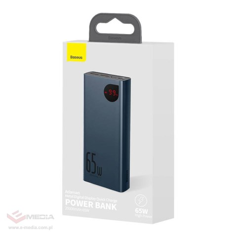 Powerbank Baseus Adaman Metal 20000mAh, PD, QC 3.0, 65W, 2xUSB + USB-C + micro USB, (niebieski)