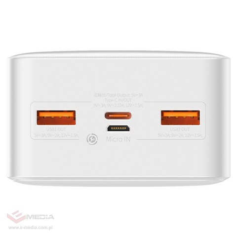 Powerbank Baseus Bipow 30000mAh, 2xUSB, USB-C, 20W (biały)