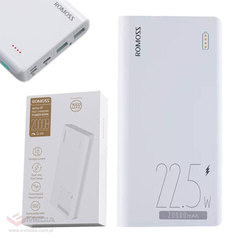 Powerbank Romoss SENSE6F 20000mAh, 22.5W (biały)