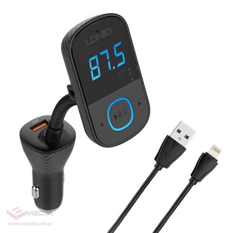 Transmiter FM LDNIO Bluetooth C705Q 2USB, USB-C + kabel Lightning