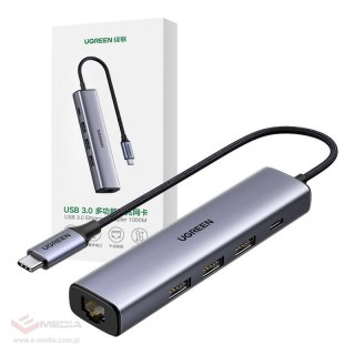 Adapter, hub USB-C do 3x USB-A 3.0 + RJ45 Gigabit UGREEN CM473 (szary)