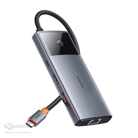 Hub 6w1 Baseus Metal Gleam 2 Series, USB-C do 2xUSB 3.0 +USB-C + HDMI + USB-C PD + Ethernet RJ45