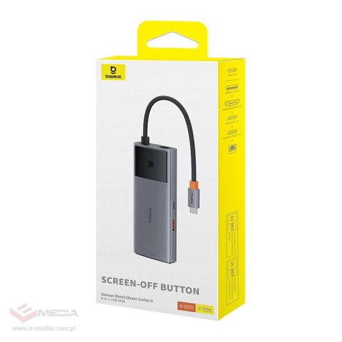 Hub 6w1 Baseus Metal Gleam 2 Series, USB-C do 2xUSB 3.0 +USB-C + HDMI + USB-C PD + Ethernet RJ45