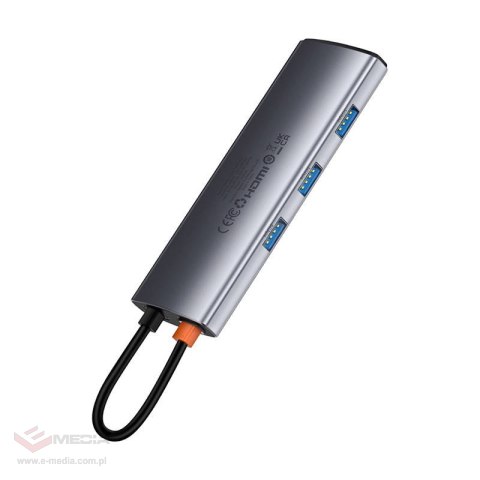 Hub 7w1 Baseus Gleam, USB-C do 1x HDMI4K 60Hz + 3x USB3.0 + 1x PD + 1x SD/TF (szary)