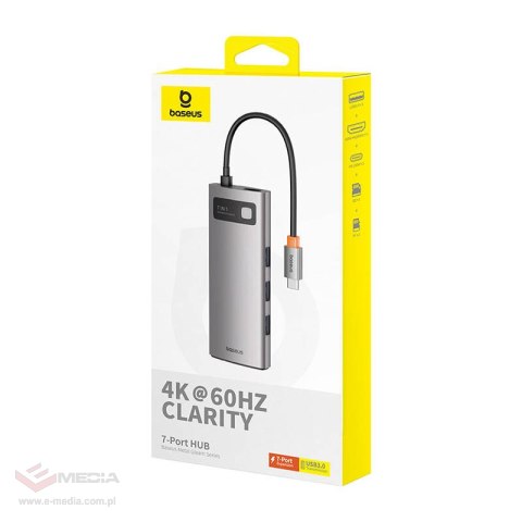 Hub 7w1 Baseus Gleam, USB-C do 1x HDMI4K 60Hz + 3x USB3.0 + 1x PD + 1x SD/TF (szary)