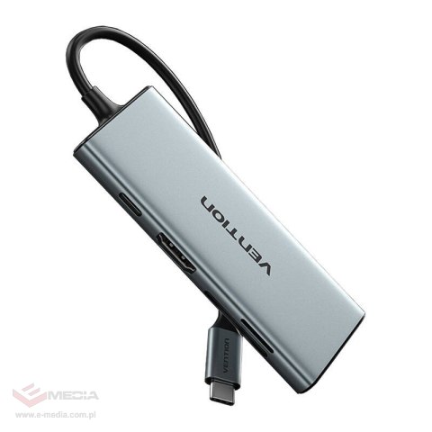 Hub USB-C do HDMI, 3x USB 3.0, SD, TF, PD Vention TOPHB 0,15m Szary