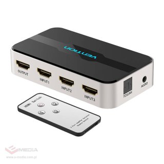 Przełącznik switcher 3 in 1 out HDMI Vention AFJH0 z separacją audio (szary)