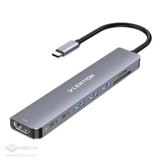 Hub 8w1 Lention USB-C do 3x USB 3.0 + SD/TF + PD + USB-C + HDMI 4K60Hz (szary)