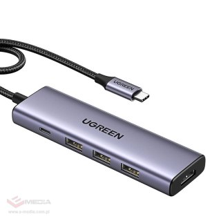 Hub USB-C Ugreen CM511, HDMI 4K 60Hz, 3x USB 3.0 5Gbps, PD 100W (srebrny)