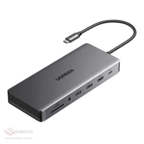 Hub USB-C Ugreen CM681, 4x USB, 2x HDMI, DisplayPort, RJ45, SD/TF, AUX, PD 100W (szary)