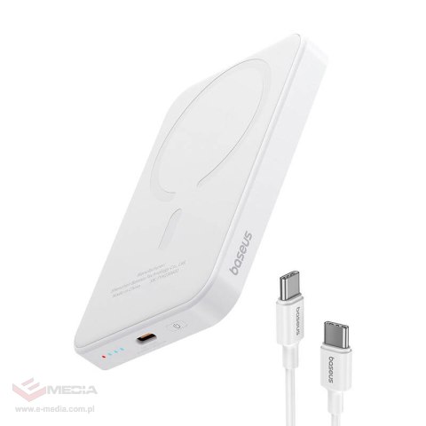 Magnetyczny mini powerbank Baseus 5000mAh, USB-C 20W (biały)