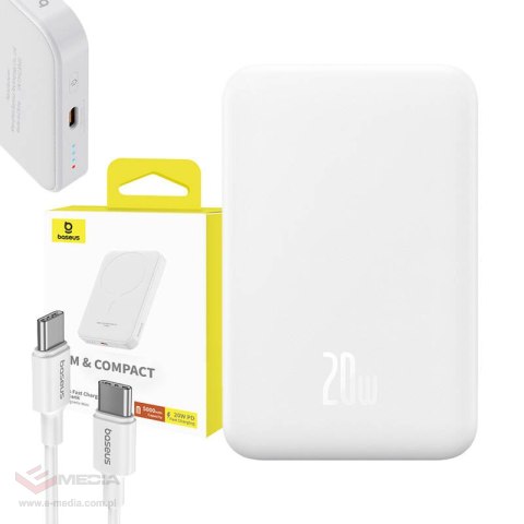 Magnetyczny mini powerbank Baseus 5000mAh, USB-C 20W (biały)