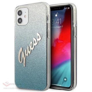 Etui Guess Glitter Gradient Script na iPhone 12 mini - niebieskie