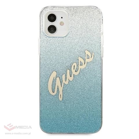 Etui Guess Glitter Gradient Script na iPhone 12 mini - niebieskie