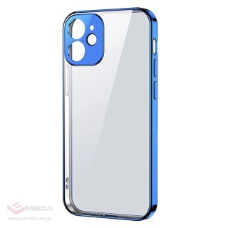 Joyroom New Beauty Series ultra cienkie przezroczyste etui z metaliczną ramką do iPhone 12 Pro ciemno-niebieski (JR-BP743)