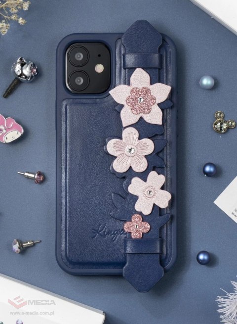 Kingxbar Sweet Series żelowe etui ozdobione oryginalnymi Kryształami Swarovskiego z podstawką iPhone 12 Pro Max niebieski