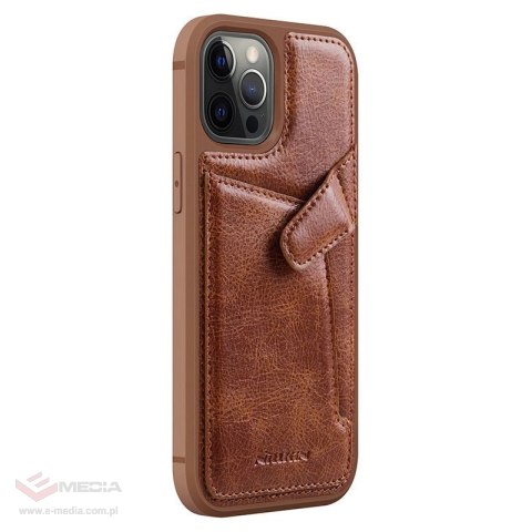 Nillkin Aoge Leather Case elastyczne pancerne etui z prawdziwej skóry z kieszonką iPhone 12 mini brązowy