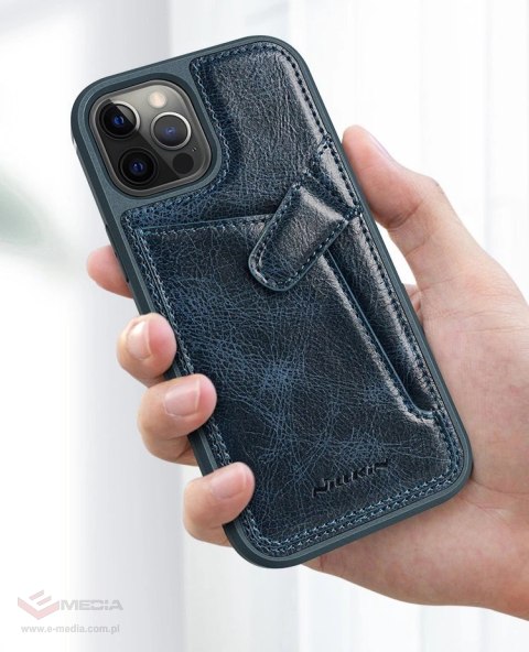 Nillkin Aoge Leather Case elastyczne pancerne etui z prawdziwej skóry z kieszonką iPhone 12 mini brązowy