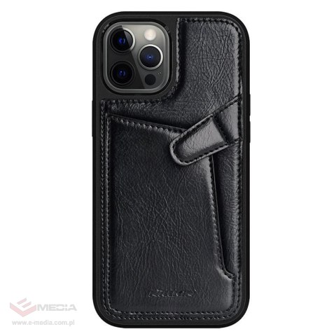 Nillkin Aoge Leather Case elastyczne pancerne etui z prawdziwej skóry z kieszonką iPhone 12 mini czarny