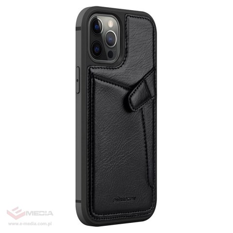 Nillkin Aoge Leather Case elastyczne pancerne etui z prawdziwej skóry z kieszonką iPhone 12 mini czarny